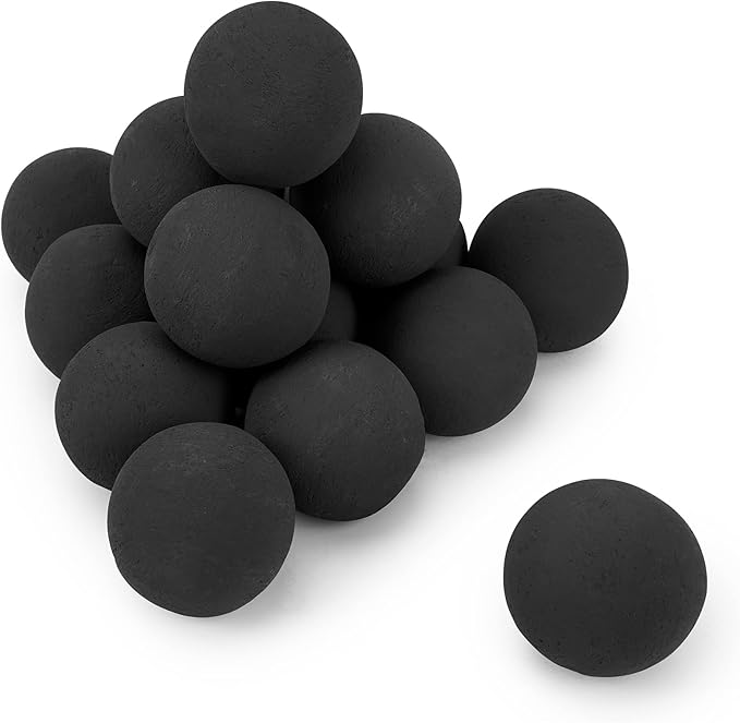 Stanbroil Ceramic Balls - 3” Round Fire Stones for Fire Pit Fire Bowl and Fireplace - Set of 15, Black