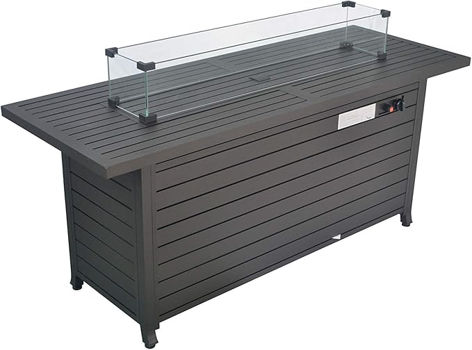 57 in Propane Fire Pit Table, 50000BTU, Retangular Outdoor Gas Fire Pit Table, Firepit Table with Lid & Wind Guard, for Garden Backyard Deck Patio Camping Party