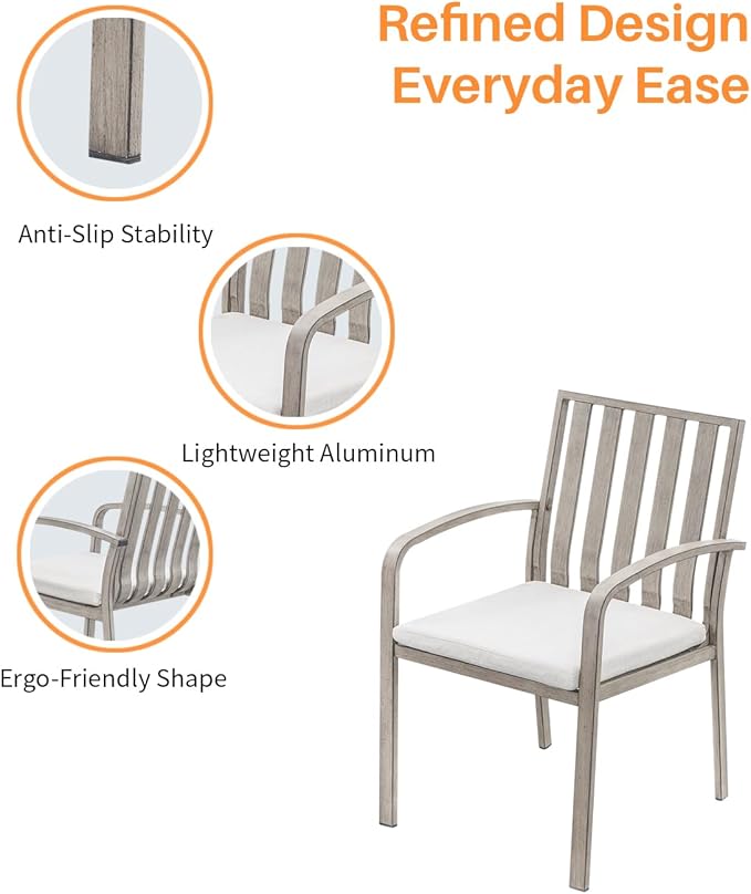 SEEHILL Patio Dining Chairs Set of 2, Aluminum Outdoor Dining Chairs with Thick Cushions, Deep Seating Outdoor Patio Chairs for Table, Sturdy Patio Furniture for Deck, Balcony, Garden, Limed Oak