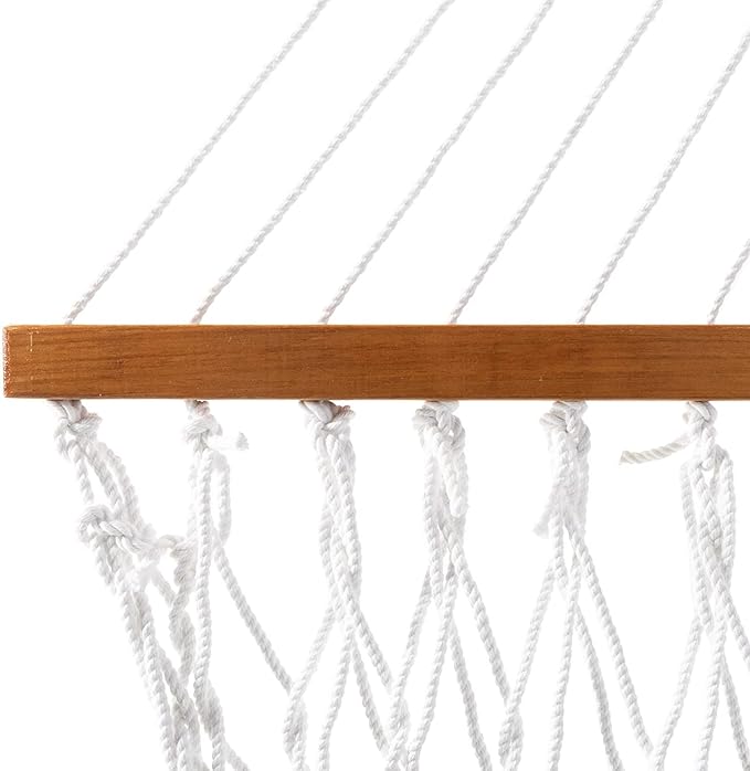 Original Pawleys Island Large White DuraCord Rope Hammock – 13 ft. x 55 in., 2-Person, 450 lb Capacity, Oak Spreader Bar, Zinc-Plated Hardware, Handcrafted in The USA
