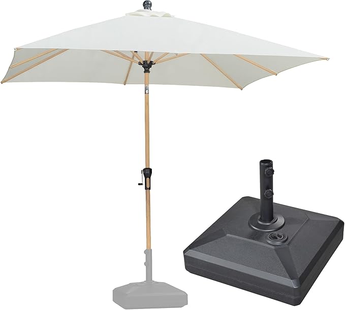 PURPLE LEAF 8' x 8' Square Outdoor Table Umbrella with Base Patio Umbrella Aluminum Market Umbrella with Push Button Tilt & Crank and 8 Ribs Outdoor Umbrella for Pool Backyard Beach, Cream