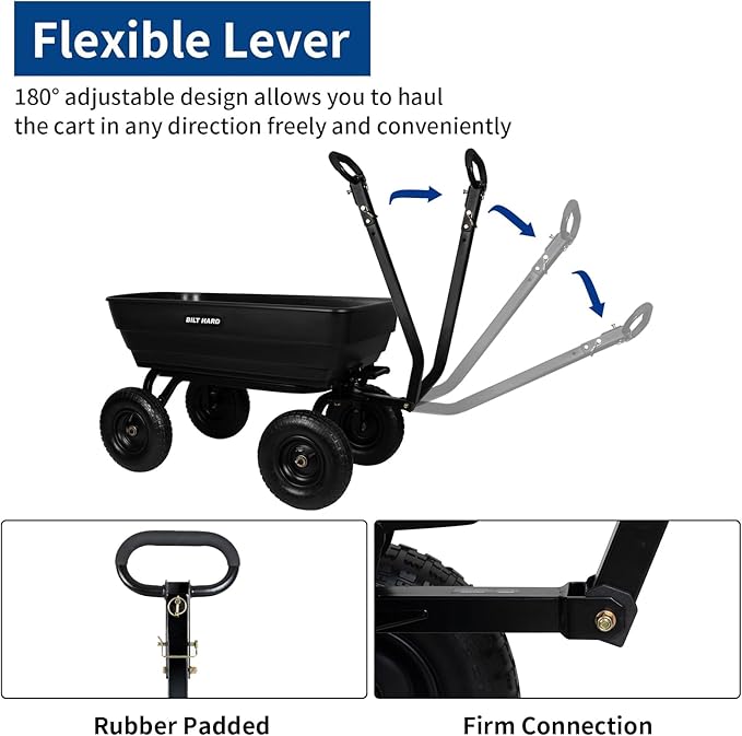 BILT HARD 1200 lbs 7 Cu Ft Poly Garden Dump Cart with 2-in-1 Convertible Handle, Quick Release, Dump Wagon Heavy Duty for Yard, Outdoor