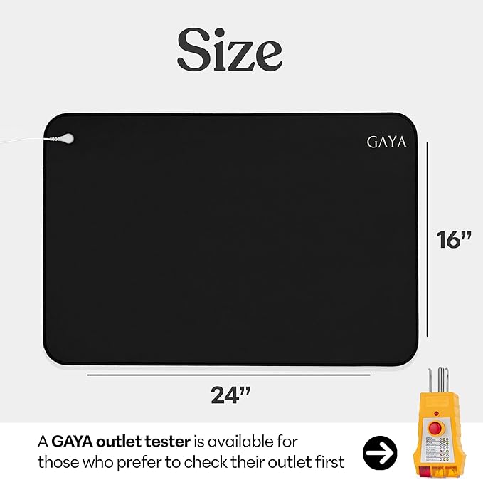 GAYA Grounding Mat for Feet, Sleep Improvement, Back Pain Relief, Muscle Relaxation & Stress, Earthing Pads for Bed, Ground for Desk, Earth Mats, Bedding Pad (24''X16'')
