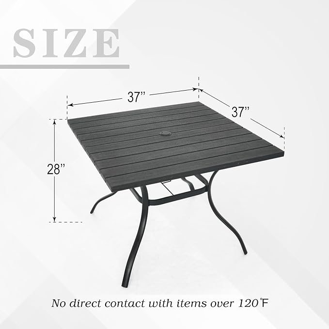 Outdoor Dining Table with 1.6" Umbrella Hole, Picnic Table Brown Plastic Square Backyard Bistro Table Outdoor Dining Table for Garden, Poolside, Backyard
