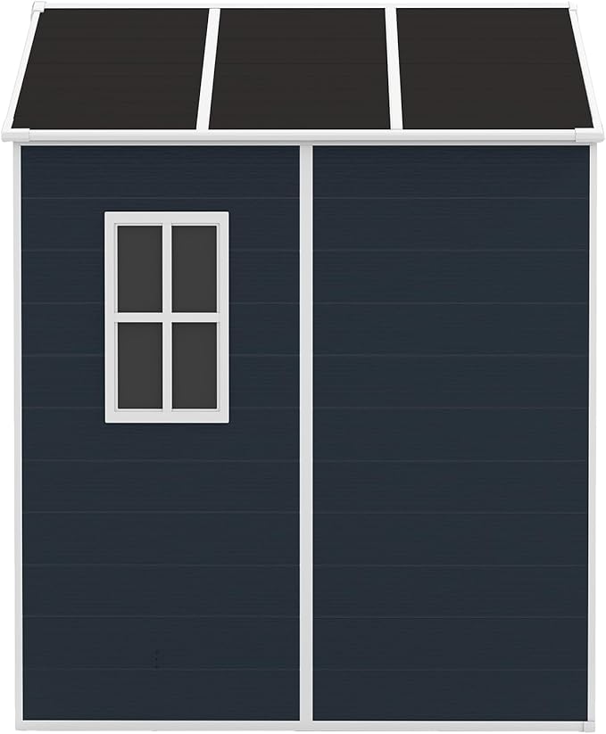 Outdoor Storage Shed 5.5FTx5.5FT, Resin Shed with Floor & Window, Lockable Door, Vents, Outside Sheds & Garden Shed for Patio Furniture, Gardening Tools, Pool Equipment (Dark Gray, 5.5 * 5.5ft)