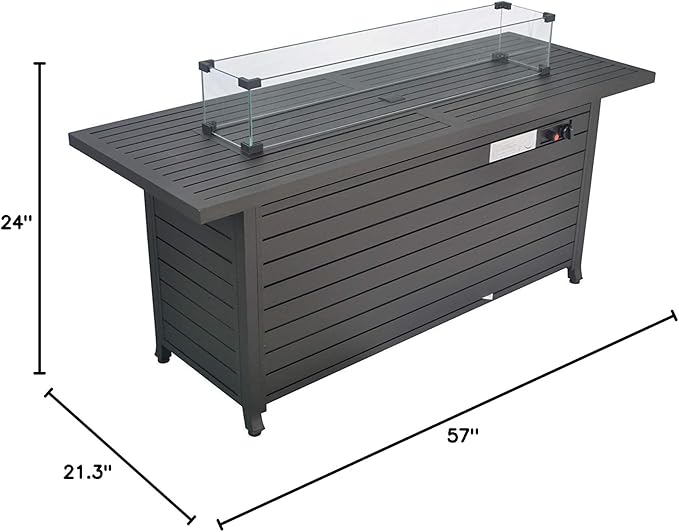 57 in Propane Fire Pit Table, 50000BTU, Retangular Outdoor Gas Fire Pit Table, Firepit Table with Lid & Wind Guard, for Garden Backyard Deck Patio Camping Party