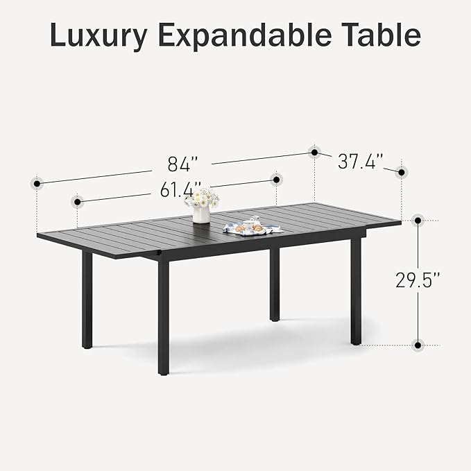 PHI VILLA Expandable Outdoor Dining Table for 6-8, Rectangle Metal Wrought Iron Extendable Table, Large Dining Furniture for Patio, Yard, Porch, Deck
