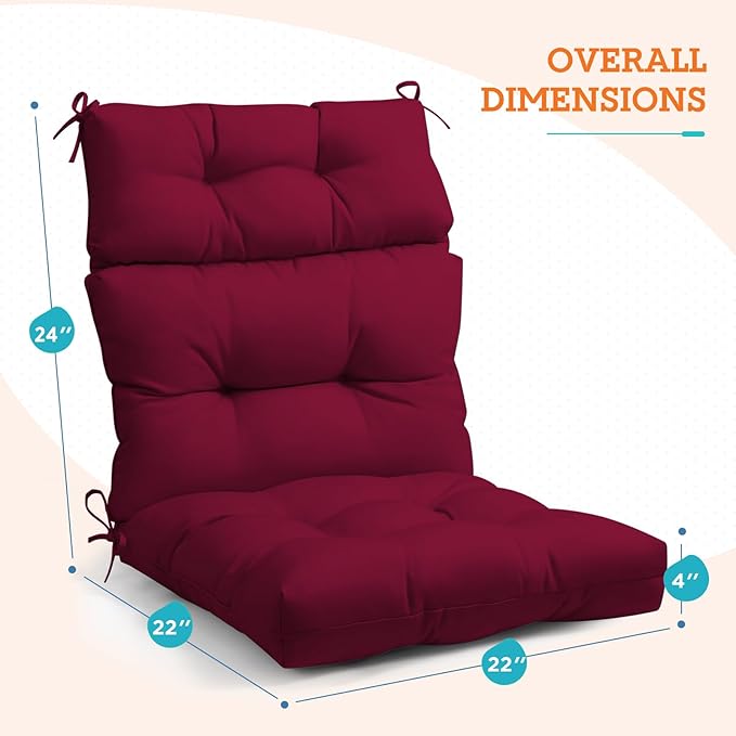 EAGLE PEAK Tufted Outdoor/Indoor High Back Patio Chair Cushions, Set of 2, 46'' x 22'', Red Purple