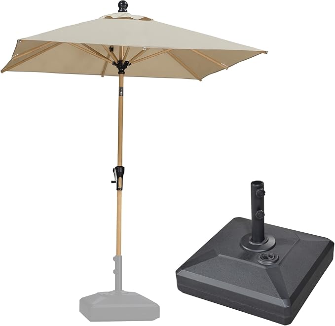 PURPLE LEAF 6' x 6' Square Outdoor Umbrella with Base Outdoor Table Umbrella Aluminum Patio Umbrella with Push Button Tilt & Crank and 8 Ribs Market Umbrella for Pool Backyard Beach, Beige