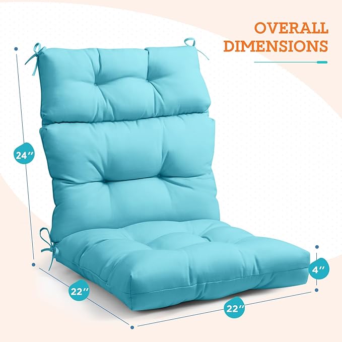 EAGLE PEAK Tufted Outdoor/Indoor High Back Patio Chair Cushions, Set of 2, 46'' x 22'', Light Blue