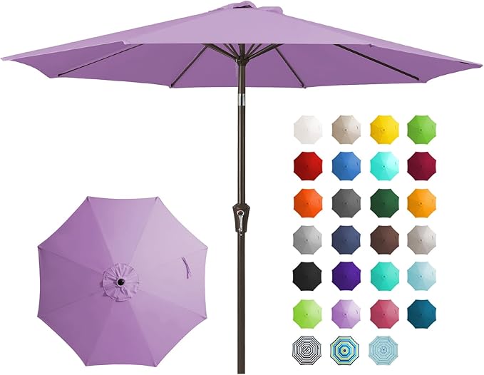JEAREY 9FT Outdoor Patio Umbrella Outdoor Table Umbrella with Push Button Tilt and Crank, Market Umbrella 8 Sturdy Ribs UV Protection Waterproof for Garden, Deck, Backyard, Pool (Taro Purple)