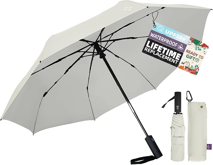 UV Travel Umbrella for Sun Protection & Rain, Compact Windproof Folding, Refined craftsmanship, Auto Open/Close, 43" Canopy with color coating, UPF 100+ UV Blocking, TSA Approved