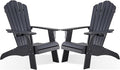 Psilvam Adirondack Chair, Oversized Poly Lumber Fire Pit Chair with Cup Holder, 350Lbs Support Patio Chairs for Garden, Weather Resistant Outdoors Seating, Relaxing Gift for Father & Mother (2, Black)