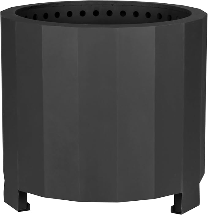 Flash Furniture Titus Commercial Grade Wood Burning Smokeless Outdoor Firepit - Black Finish - 19.5 inches - Portable - Waterproof Cover