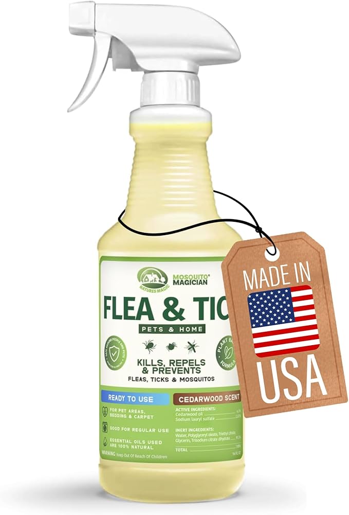 Mosquito Magician Indoor and Outdoor Spray - Use for Carpet, Furniture, Bedding, Couches & Pets – Plant-Sourced with Essential Oil – Cedarwood, 16 OZ