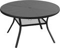 VICLLAX Round Patio Dining Table, 4-6 Person Aluminum Outdoor Dining Table with Umbrella Hole and Storage Shelf for Garden Lawn Deck, 47.2" Black