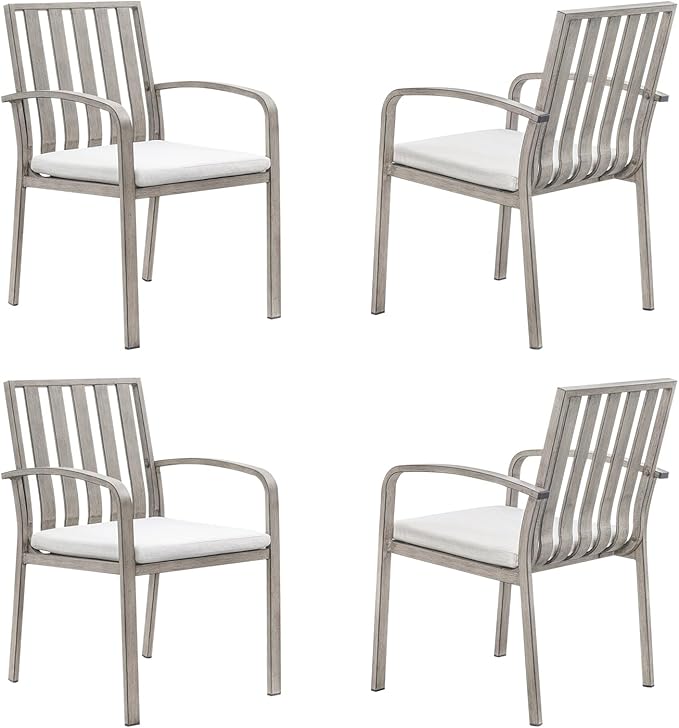 SEEHILL Patio Dining Chairs Set of 4, Aluminum Outdoor Dining Chairs with Polyester Seat Cushions, Deep Seating Outdoor Chairs for Table, Sturdy Patio Furniture Set for Deck, Garden, Pool, Limed Oak