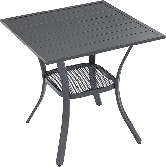 VICLLAX Small Square Outdoor Patio Table, All Weather Metal Outdoor Dining Table for Lawn Garden, 27.5"x 27.5" Patio Table for Outside, Grey
