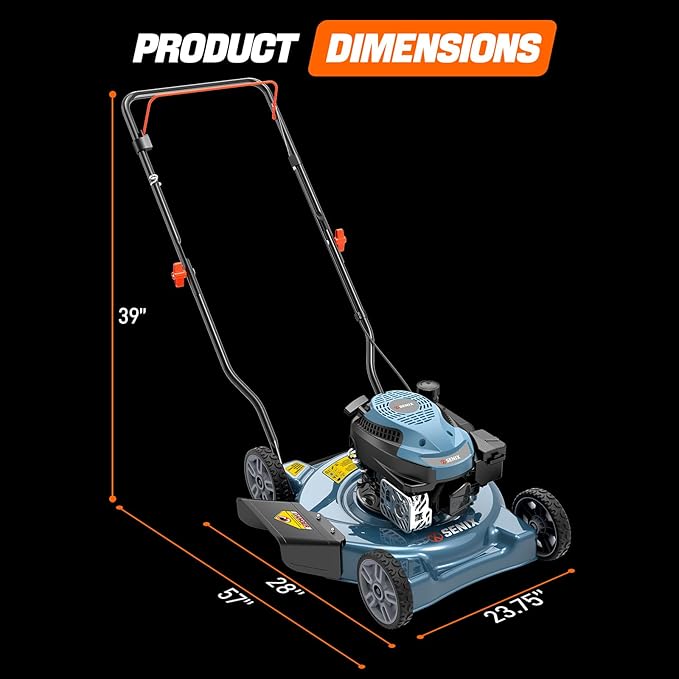 SENIX 20" Gas Lawn Mower, 144 cc Gas Powered Lawnmower, 4-Cycle Engine Walk-Behind Push Lawn Mowers, 3 Position Height Adjustment for Yard and Garden, cortadora de pasto