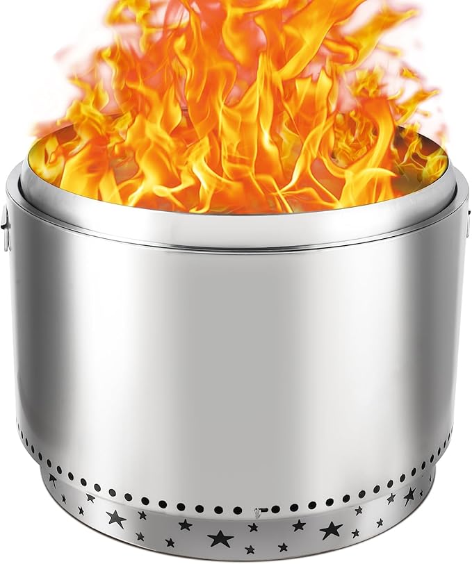 27-Inch Smokeless Fire Pit, Portable Stainless Steel Stove with Star Hollowing, Fire Pits with Star Bracket for Camping Outdoor Wood Burning (Without Handle)