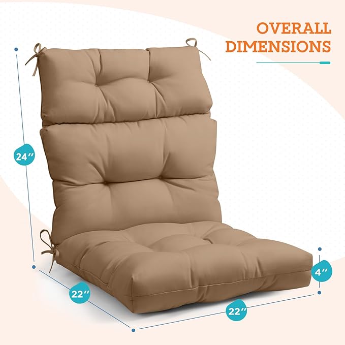 EAGLE PEAK Tufted Outdoor/Indoor High Back Patio Chair Cushions, Set of 2, 46'' x 22'', Khaki