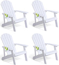 Adirondack Chairs Set of 4, All Weather Resistant Plastic Chairs with Cup Holder, 5 Easy Steps to Install, Outdoor Chairs for Patio, Garden, Backyard Deck, Lawn, Fire Pit - White