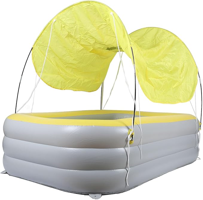 SUNGOOYUE Inflatable Pool Thickened Large Blow Up Swimming Pool with Canopy Slide for Kids Backyard, Child Friendly and Multifunctional Use (Yellow)