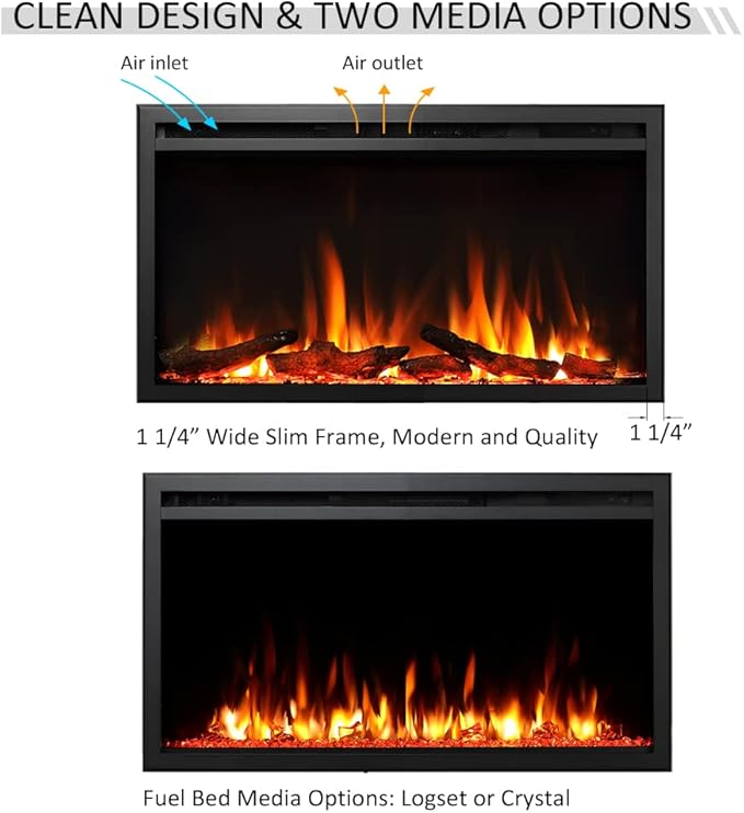 LegendFlame 33" W Austin in Wall Recessed & Wall Mounted Electric Fireplace…