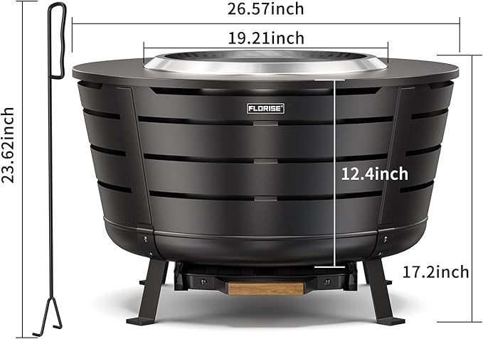 26.5 Inch Smokeless Fire Pit, Outdoor Portable Fire Pit with Stand, Removable Ash Pan & Heat Shield, Large Wood Burning Firepit Bonfire for Outside, Backyard, Patio,Camping