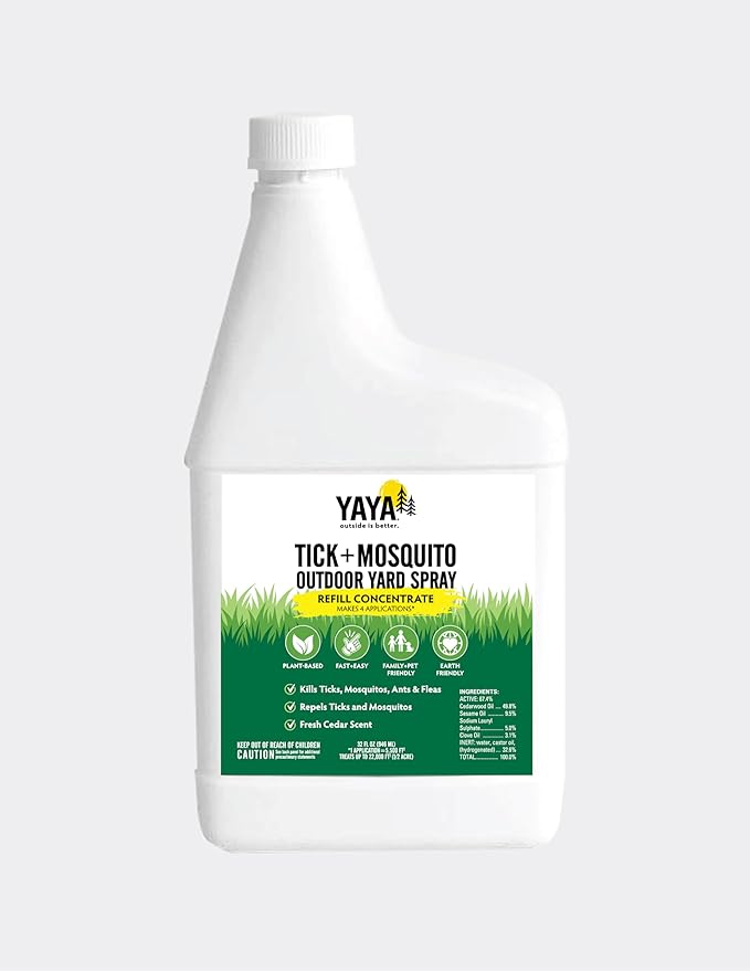 Tick + Mosquito Outdoor Yard Spray Refill Concentrate – Plant-Derived, Made with Essential Oils, Easy Do-It-Yourself Treatment, Safe to Use Around Kids, Pets and Plants – 32 oz