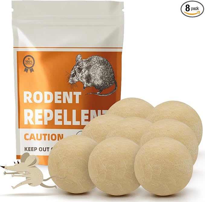 Rodent Repellent Indoor, Mouse Repellent, Natural Mice Repellent, Peppermint Mouse Repellent for Garages, Kitchens, Atiics, RVs and More, Safe for Kids & Pets, 3 Months Lasting Protection, 8 Packs