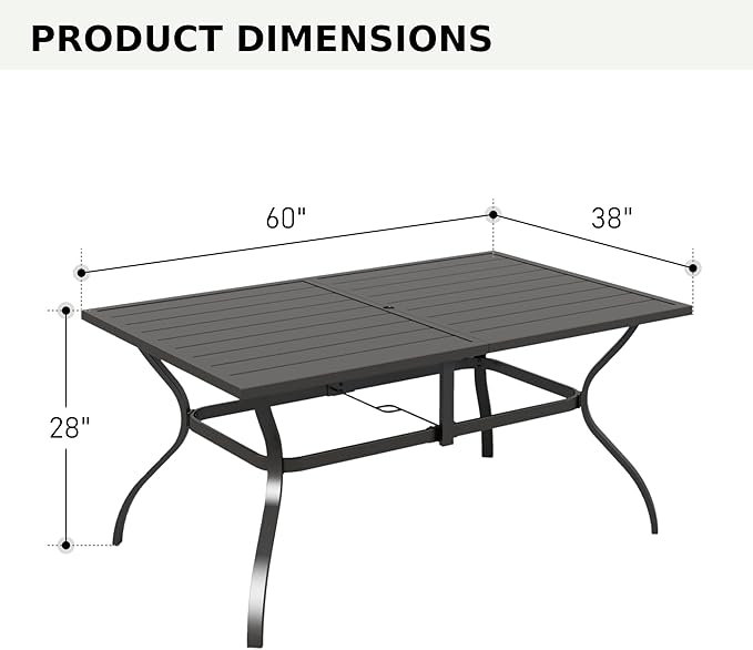 MFSTUDIO Outdoor Patio Dining Table, 6 Person Metal Patio Furniture Table with 1.57" Umbrella Hole for Deck,Backyard,Lawn,Garden (Black)
