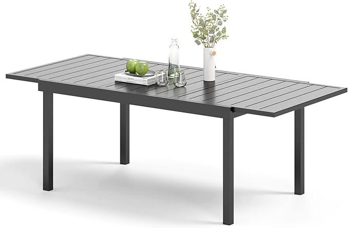 Expandable Outdoor Patio Dining Table for 8, Adjustable 61"/83" x 37" Rectangular Large 6-8 Person Metal Outdoor Table, Rectangle Metal Wrought Iron Extendable Table for Backyard and Porch