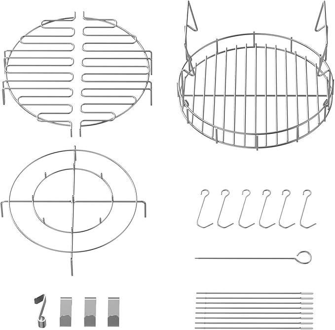 LS'BABQ Turkey Fryer Accessories Kit for The Char-Broil Big Easy Oiless Fryer, 22-Piece Turkey Fryer Kit with Chicken Leg Racks, Skewers, Rib Hooks, Meat Hooks and A Bunk Bed Basket, Stainless Steel