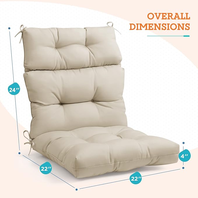 EAGLE PEAK Tufted Outdoor/Indoor High Back Patio Chair Cushions, Set of 2, 46'' x 22'', Beige