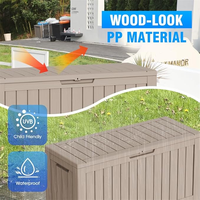 90 Gallon Deck Box Large Outdoor Storage for Patio Furniture,Outdoor Cushions,Garden Tools and Pool Supplies,Waterproof,Resin,Lockable(Grey,90 Gallon)