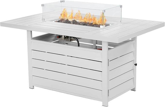 Wisteria Lane 54.3” Outdoor Patio Aluminum Fire Pit Table, 50000 BTU CSA Certified Propane Gas Fire Pit, Rectangular Fire Table w/Stainless Burner, Lava Rock, Waterproof Cover