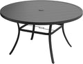 DIFY 50" Round Outdoor Patio Dining Table for 6, Metal Patio Table with 1.57" Adjustable Umbrella Hole, All-Weather Dining Furniture Table for Backyard Lawn Garden, Black