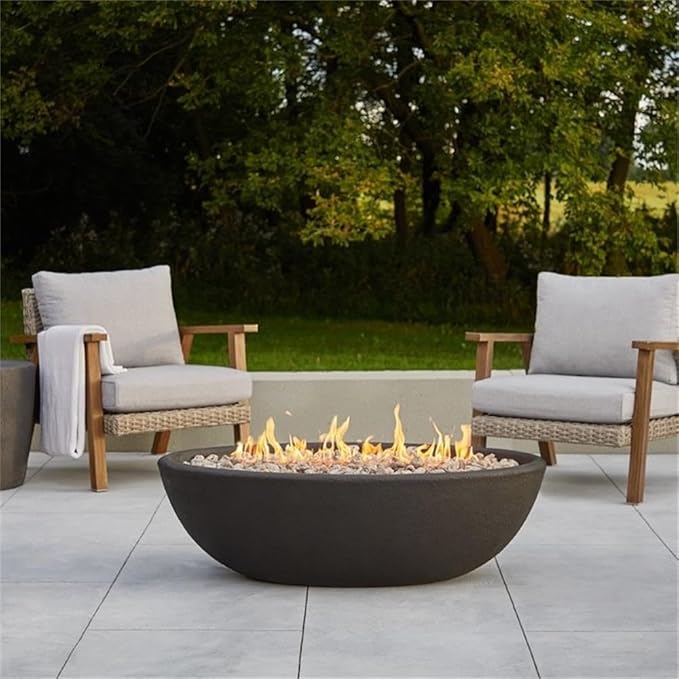 Home Square 2-Piece Set with Oval Propane Fire Bowl and Fire Glass
