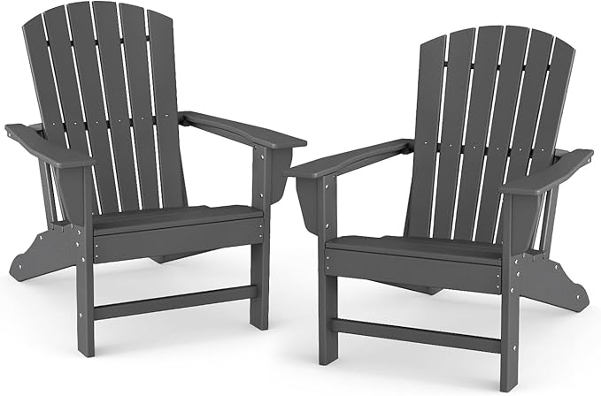 BRIOPAWS Adirondack-Chairs-Set of 2 | Oversized | Fire Pit Chair | HDPE Plastic | All Weather | for Deck Outdoor Poolside Campfire | Grey