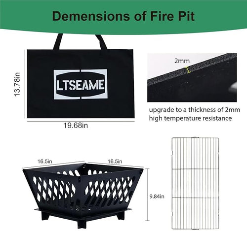 17.5 inch Portable Fire Pit with BBQ Grill for Collapsible Plug Fire Pit Suitable for Camping, Picnics, Courtyards, Garden Bonfires and Outdoor Firewood with Storage Bag (Trapezoid S-17.5in)