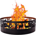 Fire Pit Ring Outdoor Steel: Heavy Duty Round Firepit Ring with Patterned Cutouts for Backyard Camping & Beach Bonfires 36Inch