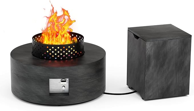 Dineli 2-Piece Outdoor Propane Fire Pit Table Set w Tank Table 30'' Round Fire Pit Table 2-in-1 Firepit Table for Outside Patio Gas Fire Pit, 50,000 BTU, Dark Gray with Wood Grain
