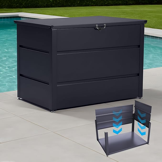 Quictent Deck Box Outdoor 150 Gallon, Easy Assemble Metal Storage Box,Lockable Waterproof Storage Cabinet for Patio Furniture Cushions, Throw Pillows, Garden Tools and Pool Toy,Gray