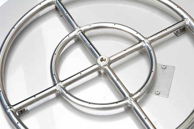 Stanbroil Stainless Steel 24" Round Flat Fire Pit Burner Pan w/18 Fire Ring Installed, BTU 147,000 Max