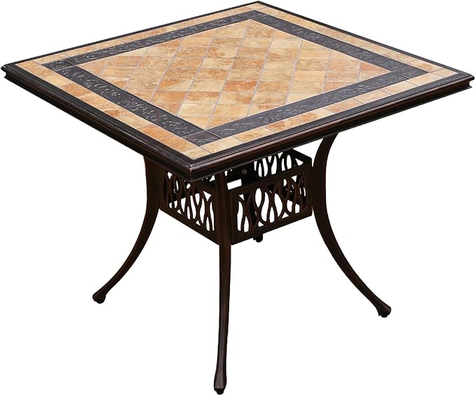 FAPOLITE Outdoor Table Tile Square Patio Table All Weather Aluminum Frame Outdoor Dining Tables for Lawn Garden Backyard (90 * 90cm Aluminium Tile Square Tables)