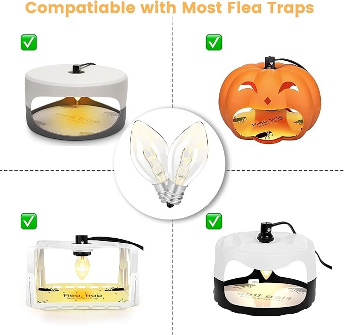 Original Flea Trap Bulb Replacement, 10 Pack 7W Bug Light Bulbs Replacement for Flea Traps Inside Your Home, 7 Watt 120 Volt with a Screw-in Base for Most Indoor Bed Bug Lamp