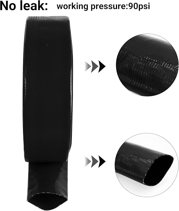 2" x 25 FT Pool Backwash Hose, Black Heavy Duty Reinforced PVC Lay Flat Water Discharge Hose for Swimming Pool Filter Pump,with 2 Clamp