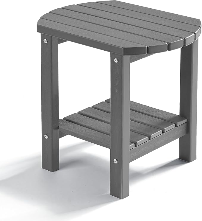 PASAMIC 2-Tier Adirondack Oval Outdoor Side Table, HDPE Small Outdoor Table, Patio End Table for Patio, Backyard, Weather-Resistant (Grey)