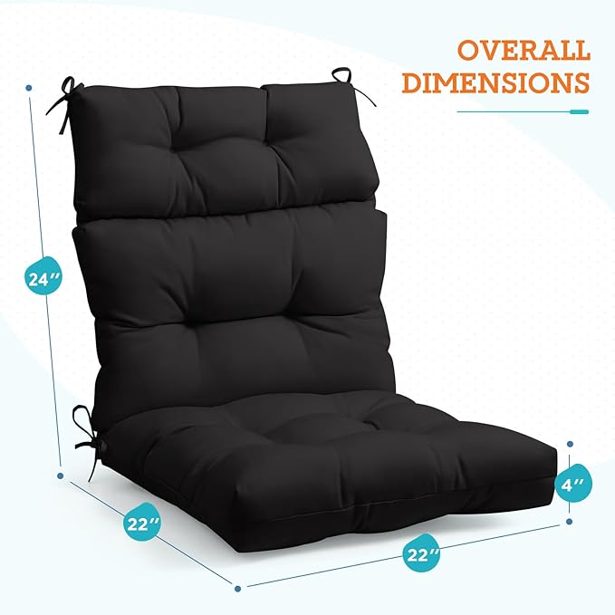 EAGLE PEAK Tufted Outdoor/Indoor High Back Patio Chair Cushions, Set of 2, 46'' x 22'', Black